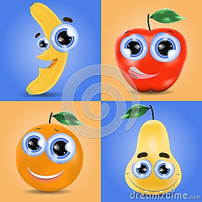 Funny fruit set Vector Illustration