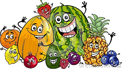 Funny fruits group cartoon illustration Vector Illustration