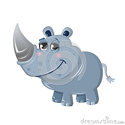 Funny funny African rhinoceros. Cute animal from the wild. Vector Illustration