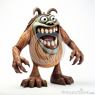 Funny Furry Monster Figure With Big Teeth - Highly Detailed Carved Animal Sculpture Stock Photo