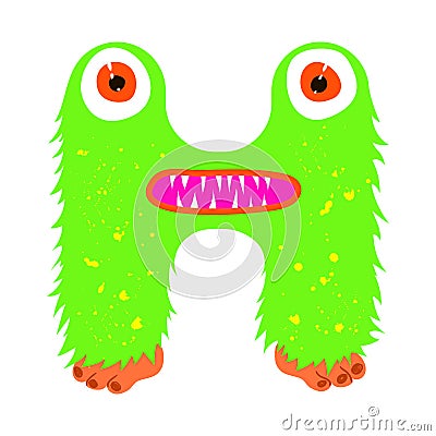 Funny furry monster letter H, english alphabet Vector Illustration