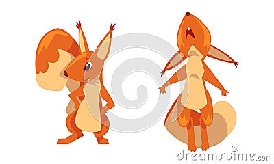 Funny Furry Squirrel Animal with Bushy Tail and Orange Coat Vector Set Vector Illustration