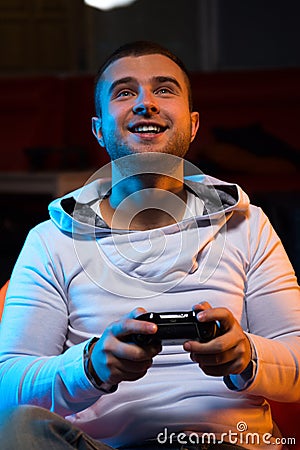 Funny gamer with controller Stock Photo