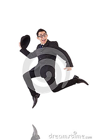 Funny gentleman in striped suit isolated on white Stock Photo