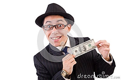 Funny gentleman in striped suit isolated on the Stock Photo