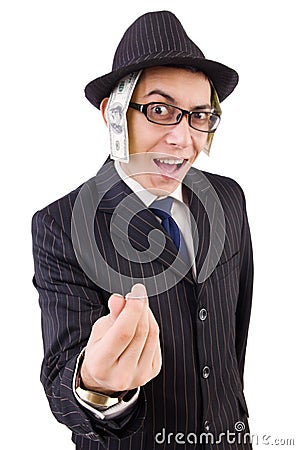 Funny gentleman in striped suit isolated on the Stock Photo