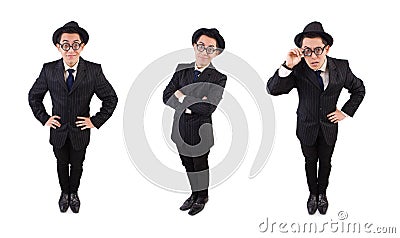 Funny gentleman in striped suit isolated on white Stock Photo