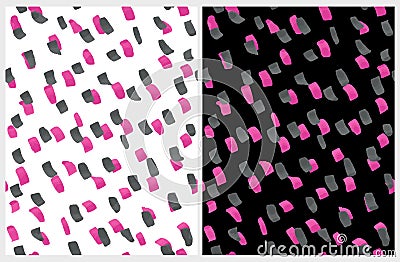 Funny Geometric Watercolor Style Vector Pattern.White, Pink, Black and Gray Irregular Hand Drawn Stripes. Vector Illustration