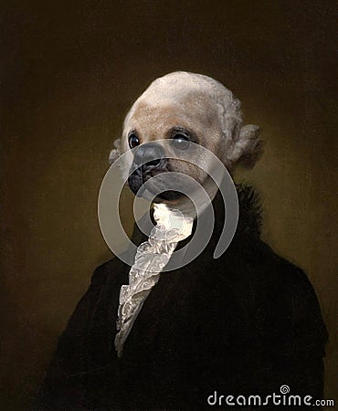 Funny George Washington Dog Painting Portrait Stock Photo