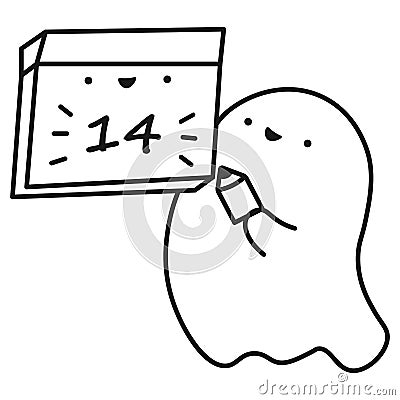 Funny ghost keeps calendar with the date of the month Vector Illustration