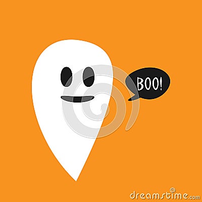 Funny ghost and speech bubble with text ` Boo!` Halloween card, print, poster, sticker. Vector Illustration