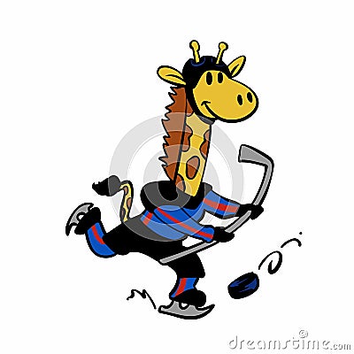 Funny giraffe playing hockey Vector Illustration
