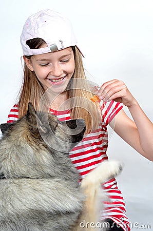 Funny girl and Dog Stock Photo