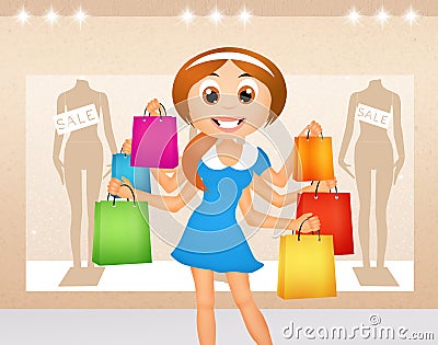 Funny girl goes shopping Stock Photo