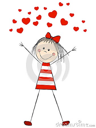 Funny girl with hearts Stock Photo