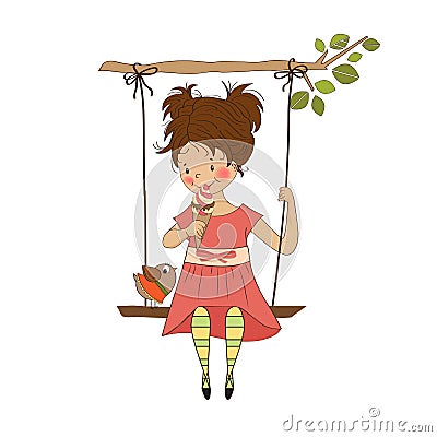 Funny girl with ice cream Cartoon Illustration