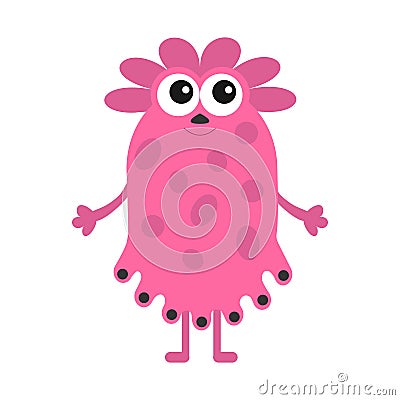 Funny girl monster with big eyes. Cute cartoon character. Pink color. Baby collection Vector Illustration