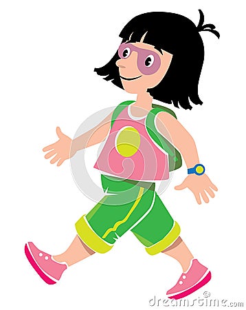 Funny girl passenger with backpack Cartoon Illustration