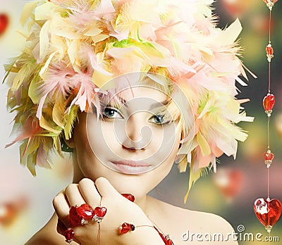 Funny Girl in Wig Stock Photo