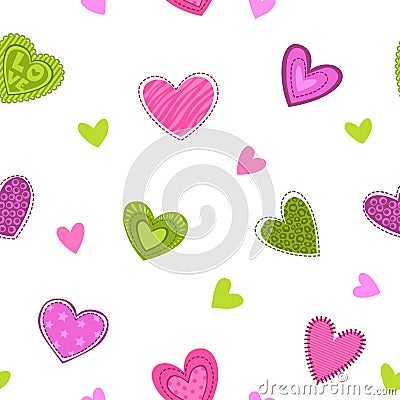 Funny girlish printable texture with cute hearts. Vector Illustration