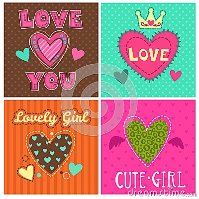 Funny girlish prints set Vector Illustration