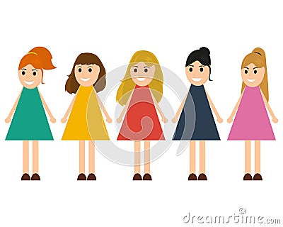 Funny girls in dresses on a white background Vector Illustration