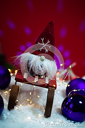 Funny gnom in the snow, merry christmas Stock Photo