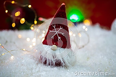 Funny gnom in the snow, merry christmas Stock Photo