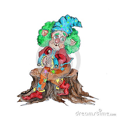 Funny Gnome watercolor isolated cartoon Stock Photo