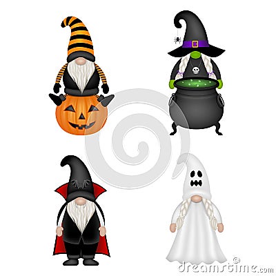Funny gnomes with halloween costumes Vector Illustration