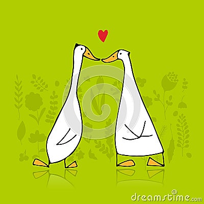 Funny goose couple, sketch for your design Vector Illustration