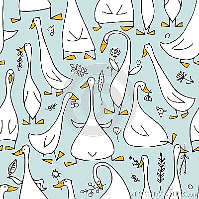 Funny goose family, seamless pattern for your design Vector Illustration