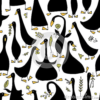 Funny goose family, seamless pattern for your design Vector Illustration