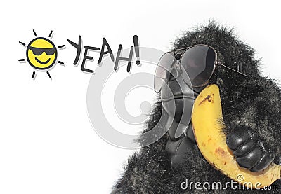 Funny gorilla with banana Stock Photo