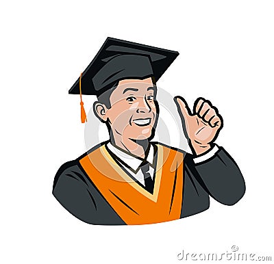 Funny graduate student. Education, science menu symbol or label. Vector illustration Vector Illustration