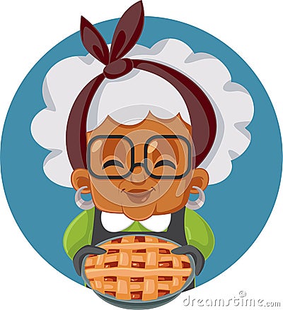 Funny Grandmother Holding Apple Pie Vector Cartoon Vector Illustration