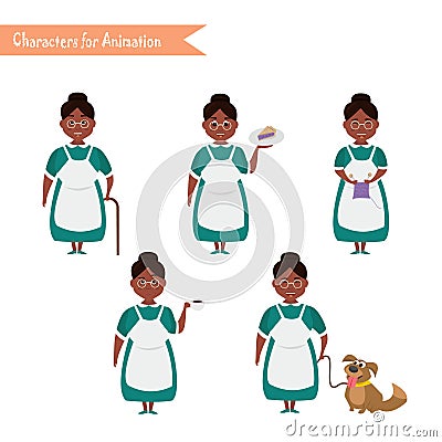 Funny Grandmother housewife cartoon. Vector Illustration