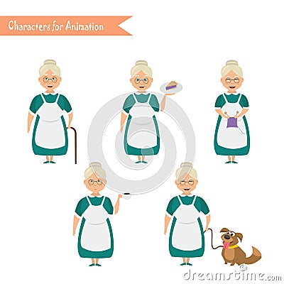 Funny Grandmother housewife cartoon. Vector Illustration