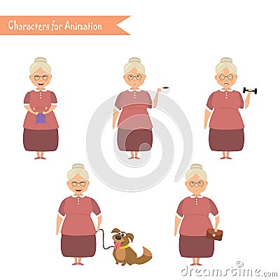 Funny Grandmother housewife cartoon. Vector Illustration