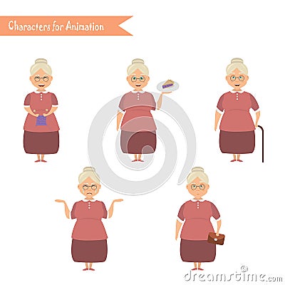 Funny Grandmother housewife cartoon. Vector Illustration