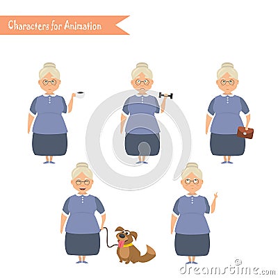 Funny Grandmother housewife cartoon. Vector Illustration