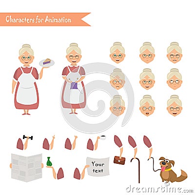 Funny Grandmother housewife cartoon. Vector Illustration