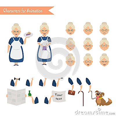 Funny Grandmother housewife cartoon. Vector Illustration