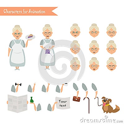 Funny Grandmother housewife cartoon. Vector Illustration