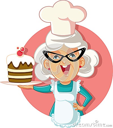 Grandmother Holding Cake Vector Cartoon Vector Illustration