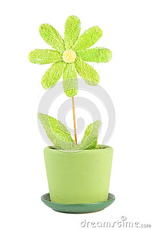 Funny Green Artificial Flower in Ceramic Pot Stock Photo