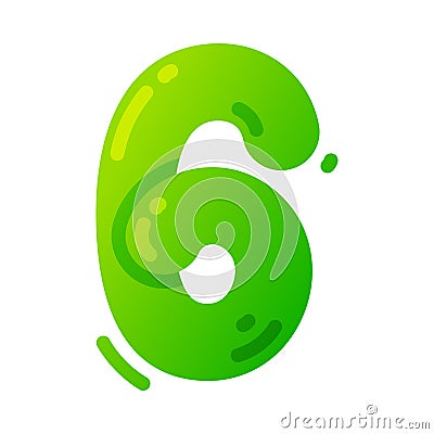 Funny Green Balloon Number or Numeral Six Vector Illustration Vector Illustration