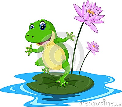 Funny Green frog cartoon Vector Illustration