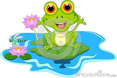 Funny Green frog sitting on a leaf Stock Photo