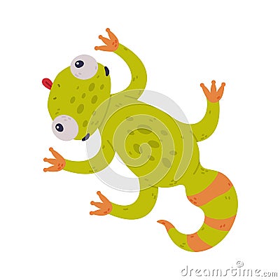 Funny Green Gecko Character Crawling on the Ground Vector Illustration Vector Illustration